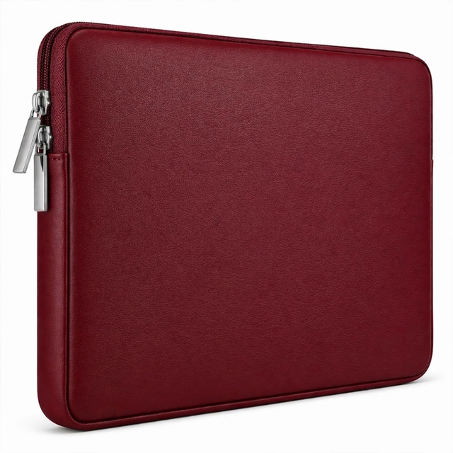 Water Resistance Burgundy Laptop Cover 15 Inch Laptop Sleeve Soft PU Leather Case Protective Padded Cover Carrying Computer Bag