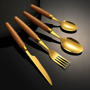 Juego de Cubiertos Modernos de Acero Inoxidable Sostenible de Alta Calidad con Acabado Espejo, Mango de Madera Dorado, Precio de Fábrica - Product Image 5