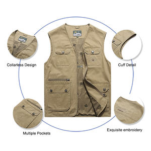 Classic เสื้อกั๊กลำลองผู้ชาย,เสื้อกั๊กไม่มีปกเสื้อโค้ทที่ใช้ได้จริงเสื้อโค้ทแขนกุดผ้าฝ้าย - Product Image 2