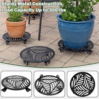 Chariot à plantes robuste en fer forgé avec roues en PU, style feuille, déplaceur de pots portable pour jardin intérieur/extérieur, vente en gros OEM