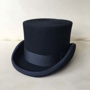 Sombrero de Copa Lincoln de Fieltro 100% Lana, 13.5cm de Altura, Estilo Clásico, Alta Calidad, Negro, Personalizable, para Pesca, Aire Libre, Fiestas, Negocios - Product Image 1