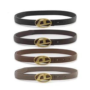 Ceinture en cuir véritable pour femmes American Vintage Gold Letter D Oval Metal Buckle Ceinture pour femmes Matériau en cuir véritable