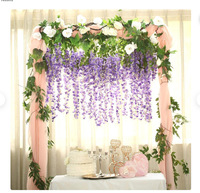 Grosir bunga Wisteria buatan untuk latar belakang pernikahan lengkungan logam bunga dekorasi