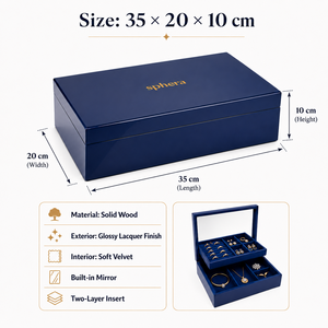 Premium Custom Square Wooden Jewelry Box Mirror Velvet Lining Large Multifunctional Storage Case-EleQueen EQ3086 for Valentine's - Product Image 2