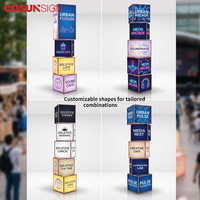Totem numérique rotatif empilable COSUN à 3 faces avec rotation automatique à 360° pour la publicité au sol dans les centres commerciaux