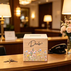 Boîte à dons en bois de pin poncé à la main, motif floral sauvage, avec fente supérieure pour lettres Danke, pour comptoir de café, restaurant, collecte de dons - Product Image 6