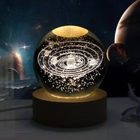Cadeaux d'anniversaire, lampe de nuit 3D, lumière chaude, boule de cristal, lampe à illusion 3D, base en bois, lampe de nuit LED en verre, boule de lune intelligente, lampe de bureau