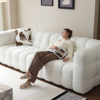 Canapé de Salon Modulaire Zayshine Nordique Moderne Luxe Crème Blanc Velours Forme en I 3 Places Peau de Mouton pour Appartement