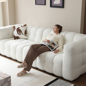 Zayshine Juego de Sofás de Lujo Nórdico Moderno para Sala de Estar de Terciopelo Blanco Crema Sofá Modular de 3 Plazas en Forma de I de Piel de Oveja para Apartamento - Product Image 4