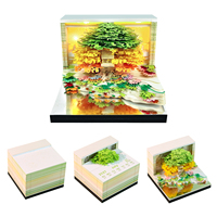 Bloc-notes 3D Magic Tree Island, sculpture artistique en forme de fleur de mer, cube de papier, lumière LED, décoration de bureau esthétique, bloc-notes calendrier 2027