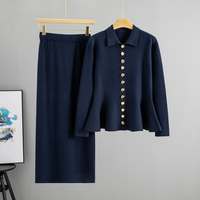 Ensemble deux pièces élégant pour femme : Cardigan à col rabattu et volants, et pantalon moulant ajusté pour l'automne-hiver