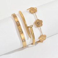 Gelang Baja dengan Hiasan Zirkon untuk Wanita, Ornamen Terbuka yang Tidak Luntur, Dilapisi Vakum dan Tahan Pudar.