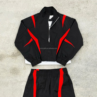 Ensemble de survêtement en nylon surdimensionné personnalisé pour homme, 2 pièces, veste coupe-vent et pantalon doublés en mesh, vente en gros, streetwear