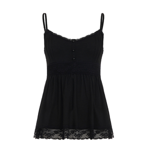 Women Lace Camisole Long Top Ruched Fitted Slim Cute Style <b>Spaghetti</b> <b>Strap</b> - Product Image 6