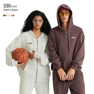Sudadera con capucha unisex de algodón 100% de 330 GSM, talla EE. UU., con hombros caídos, logotipo personalizado, forro de tela de rizo, cremallera metálica, estilo oversize. - Product Image 1