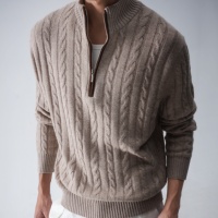 Pull tricoté sur mesure pour homme, style Old Money, demi-zip, en maille torsadée, pour l'hiver