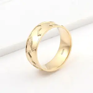 خاتم زفاف للرجال بتصميم أصلي من الذهب 10k مع أحرف محفورة مجانية من مجوهرات بروفانس الصينية