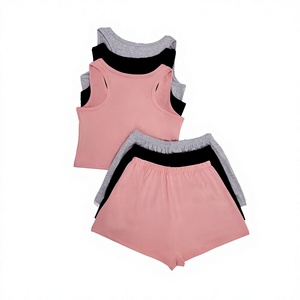 Women's 2-Piece Breathable Knitted Lounge Set Sleeveless Tank Top Drawstring Shorts Elastic Waist Solid Color Spring Front - Product Image 2