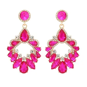 Cute Big Earrings For Women Luxury Glass 12 Color Elegant Chandelier Ear Accessories Korean Fashion Statement Jewelry