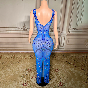 नोवेनेंस Y4985 थोक उत्पादों में गैन वी-गर्दन गेंद गाउन प्रिम ब्लू स्लिमिंग स्लीवलेस मैट्रिक विदाई कपड़े शाम - Product Image 3