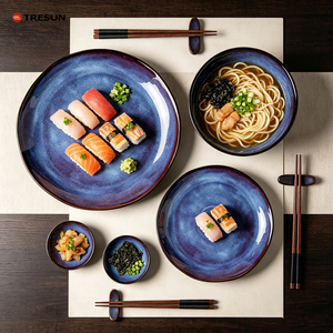 Plato de Cerámica con Esmalte Reactivo Azul, Irregular, para Comida Occidental, Vajilla para Tapas, Platos para Restaurante Italiano, Directo de Fábrica - Product Image 1