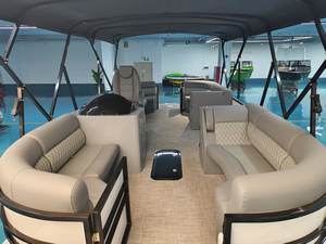 Kinlife Bateau ponton de loisirs de 22 pieds Capacité de 12 personnes avec console en fibre de verre Bimini Top pour les <span class=keywords><strong>vacances</strong></span> en <span class=keywords><strong>famille</strong></span> et la croisière sur le <span class=keywords><strong>lac</strong></span> - Product Image 2