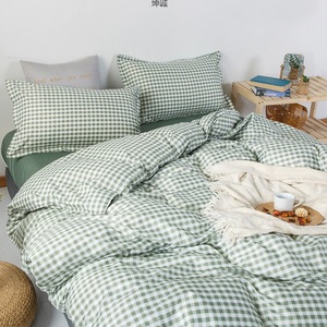 Kuncheng Japanese Style Plaid <b>Bedding</b> Set Cotton Duvet Cover <b>Sheet</b> Set For Dormitory Home Use Four Seasons - Product Image 4