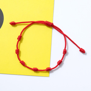 <span class=keywords><strong>Pulsera</strong></span> de cuerda con <span class=keywords><strong>7</strong></span> <span class=keywords><strong>nudos</strong></span> para hombre y mujer, accesorio de color rojo y negro, amuleto de la suerte, hecha a mano, para parejas, joyería, 2 uds. - Product Image 6