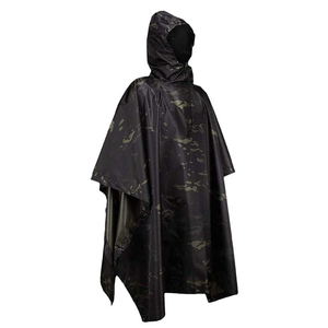 Poncho de pluie imperméable camouflage noir DF1019 avec capuche, léger, en plastique, pour le camping, la randonnée et la pêche en plein air - Product Image 1