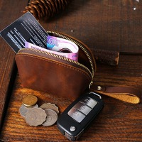 Dompet Koin Mini Lucu dari Kulit Asli Vintage, Kantong Penyimpanan Kecil Terbuat dari Kulit Sapi Berkualitas Tinggi, Dompet Pergelangan Tangan Kasual.