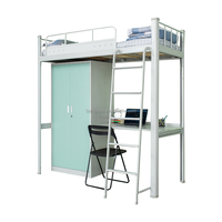 Lit superposé moderne en métal à double liaison avec bureau, armoire et bibliothèque, lit superposé pour 2 personnes pour chambre à coucher ou appartement
