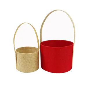 Zl cesta de flores de linho personalizada, cesta redonda para presente de natal com alça