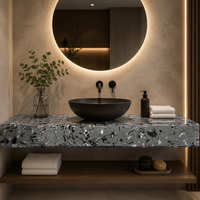 Grande dalle en quartz fleuri noir et or, 15-30 mm |   Moderne |   Certifié CE ISO Zéro Silice |   Table de table haut de gamme pour l'intérieur