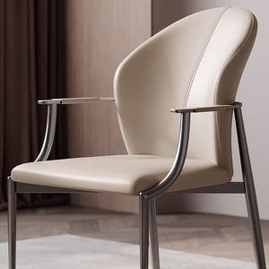Silla de Comedor Tapizada en Cuero con Estructura Metálica, Color Blanco Cálido, Silla Moderna Minimalista para Oficina en Casa - Product Image 2