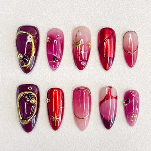 Nouveau imprimé léopard métal mode manucure à la main portant peint à la main personnalité Nail Art Design <span class=keywords><strong>Original</strong></span> <span class=keywords><strong>faux</strong></span> presse sur les ongles - Product Image 6