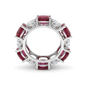 18K 14K Gold Plated Oval Ruby Gemstone Oval Diamond Eternity <b>Ring</b> Alternating Gemstone Wedding Band <b>Stacking</b> <b>Ring</b> Bridal Jewelry - Product Image 2