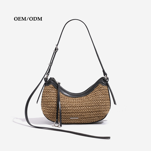 Sac à main d'été personnalisé en paille tressée pour femme, style bohème, sac de plage, sac fourre-tout pour femme avec fermeture éclair, sac à bandoulière tendance - Product Image 1
