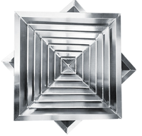 Diffuseur d'air carré de plafond en acier inoxydable 304, 4 voies réglables, durable, avec registre, pour ventilation CVC, entrepôt industriel moderne