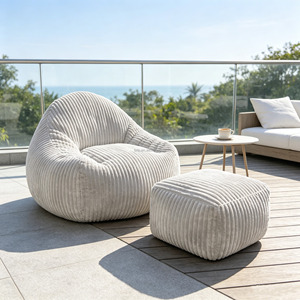 Canapé paresseux en velours côtelé avec repose-pieds, idéal pour le salon, les gîtes, les cafés et les projets hôteliers - Product Image 1