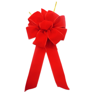 Rubans de Noël Arcs rouges avec ornement d'arbre festif à bord doré et arc de couronne pour les décorations de vacances - Product Image 6