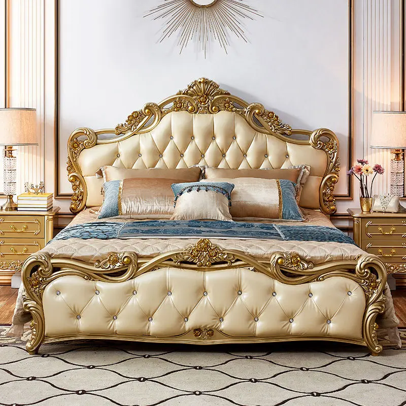 Palace 1.8 Meter Double Modern Simple Bedroom Mattress Nightstand Bed Set European Furniture Wedding Bed