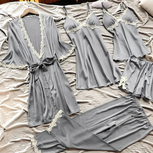 Conjunto de Pijama de Seda Satinada para <span class=keywords><strong>Mujer</strong></span>, Manga Corta, Ropa de Dormir, Ropa de Casa, Bata - Product Image 3