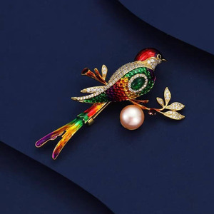 Broches de Aleación con Forma de Pájaro, Diseño de Paleta de Colores Vibrantes, Chapado en Oro Rosa con Circonita, Regalo para Bodas y Fiestas, Venta al Por Mayor - Product Image 3