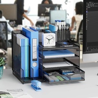 Porte-stylos transparent, organisateur de bureau, rangement de bureau en maille métallique, organiseur de documents, de fichiers et de papiers, plateau organisateur avec tiroir pour bureau