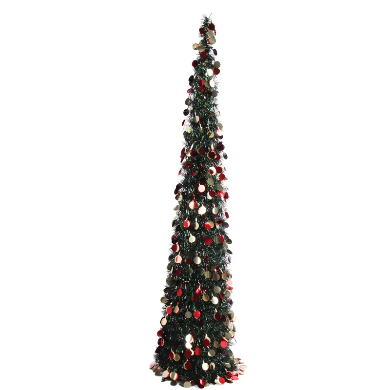 150cm Pop-up Lametta Weihnachts baum mit Plastik kugeln Frohes Neues Jahr Falz baum für Party dekoration