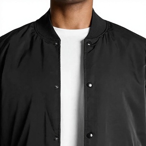 Chaqueta Bomber Negra para Hombre, Color Sólido, Poliéster, Estilo Casual Urbano, Cuello Mao, Corte Regular, Transpirable, Cierre de Cremallera, para Invierno - Product Image 3