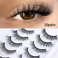 10 paires de faux cils 3D, tige noire, épais, volumineux, naturels, réalistes, style européen et américain