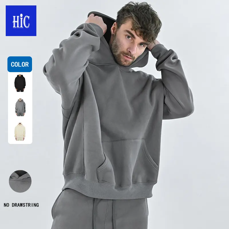 HIC-Sudadera con capucha sin cable para deportes al aire libre, Jersey informal de Color sólido ligero con mangas largas y capucha de lana, venta al por mayor