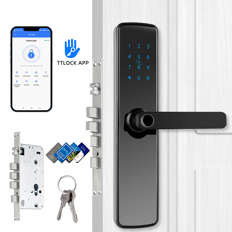 Modern Design Biometric Fingerprint Door Lock Digital Pin Code Smart Door Handle Lock
