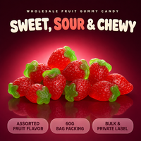 Zure zoete aardbeivormige gummy snoepjes gemengde fruitsmaak zacht kauwbaar groothandel 60g zak snoepjes